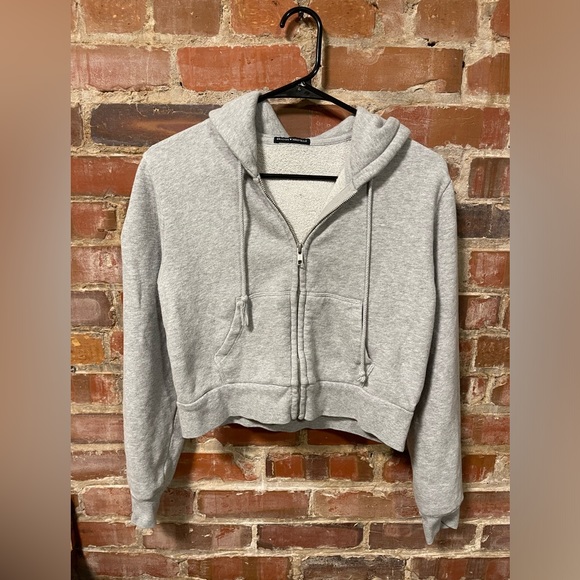 Brandy Melville Tops - Brandy Melville Cropped Full Zip Hoodie Sweatshirt Women's One Size Gray